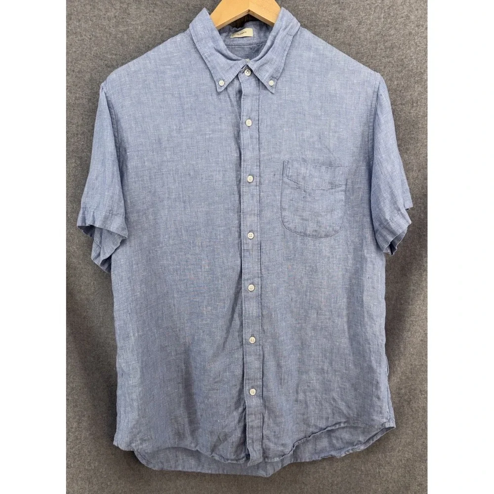 J. Crew Baird McNutt Irish Linen Solid Short Sleeve Large Classic Fit Blue